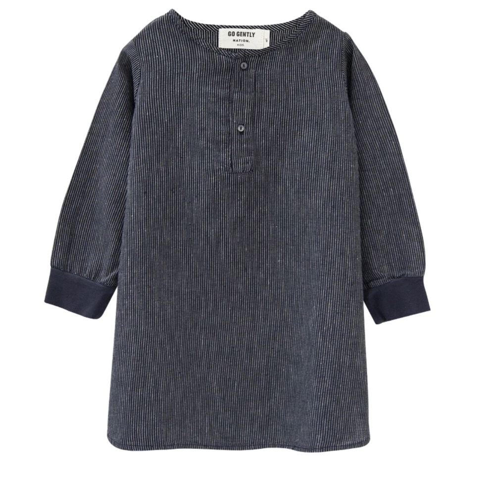 Go Gently Nation Placket Navy White Stripe LS Sleeve Shirt Dress 4T